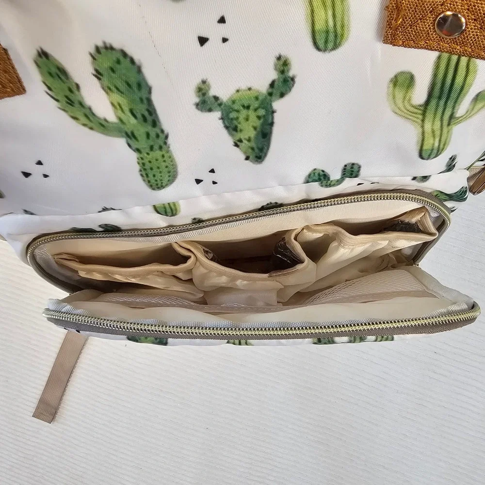 Cactus‎ Print Diaper Bag Backpack White Green Desert Succulent Travel Bag